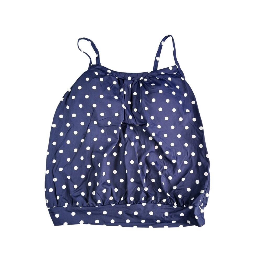 Lands End Swim Top Womens 8P Petite Navy Blue Polka Dot Tankini Padded NWT